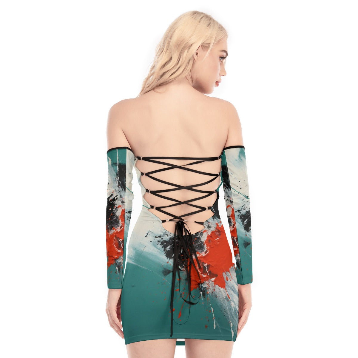 All-Over Print Women's Off-shoulder Back Lace-up Dress