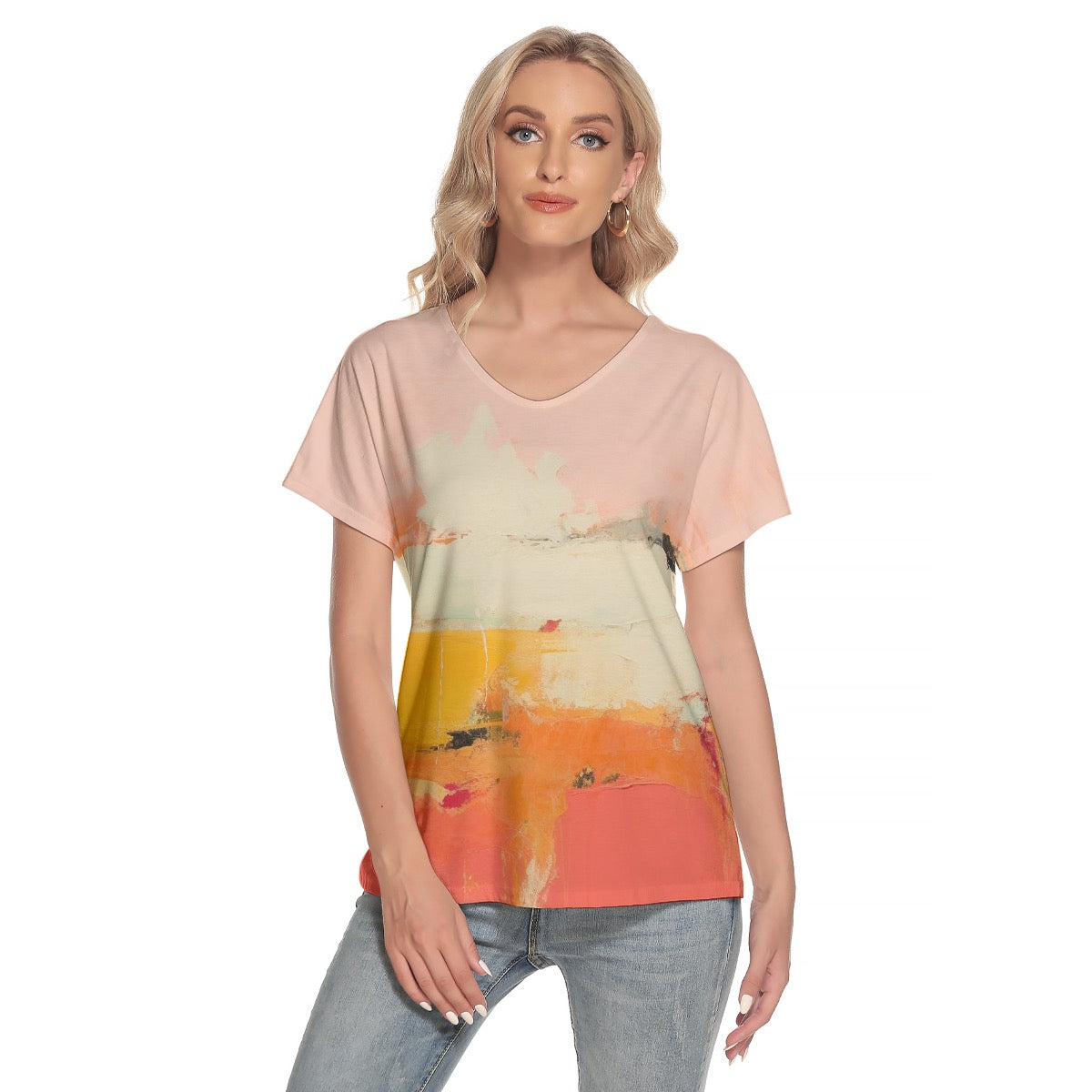 All-Over Print Women's Loose V-neck Short Sleeve T-shirt