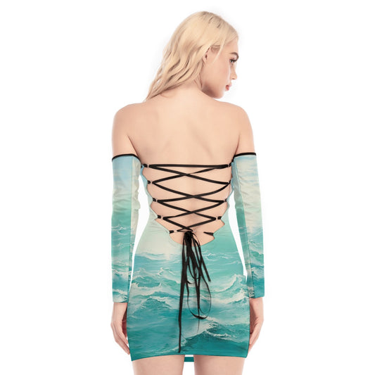 All-Over Print Women's Off-shoulder Back Lace-up Dress