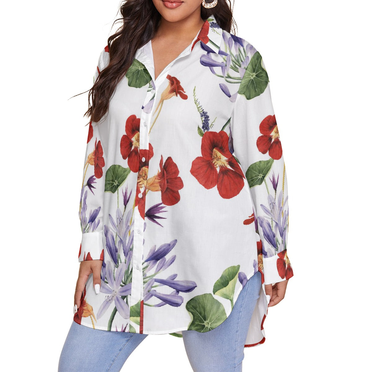 All-Over Print Women's Shirt With Long Sleeve(Plus Size)