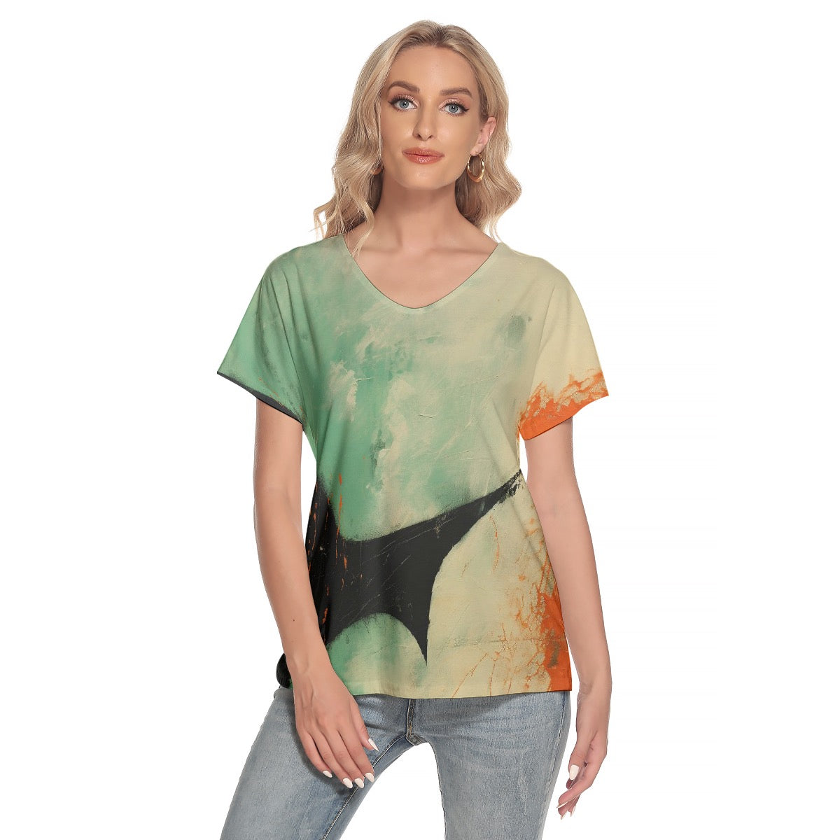 All-Over Print Women's Loose V-neck Short Sleeve T-shirt