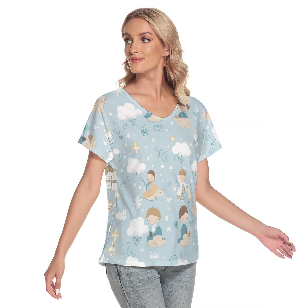 All-Over Print Women's Loose V-neck Short Sleeve T-shirt