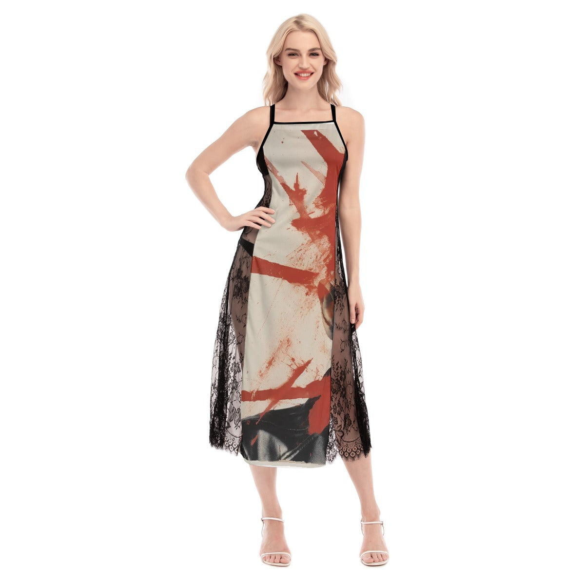 All-Over Print Women's Lace Cami Cross Back Dress