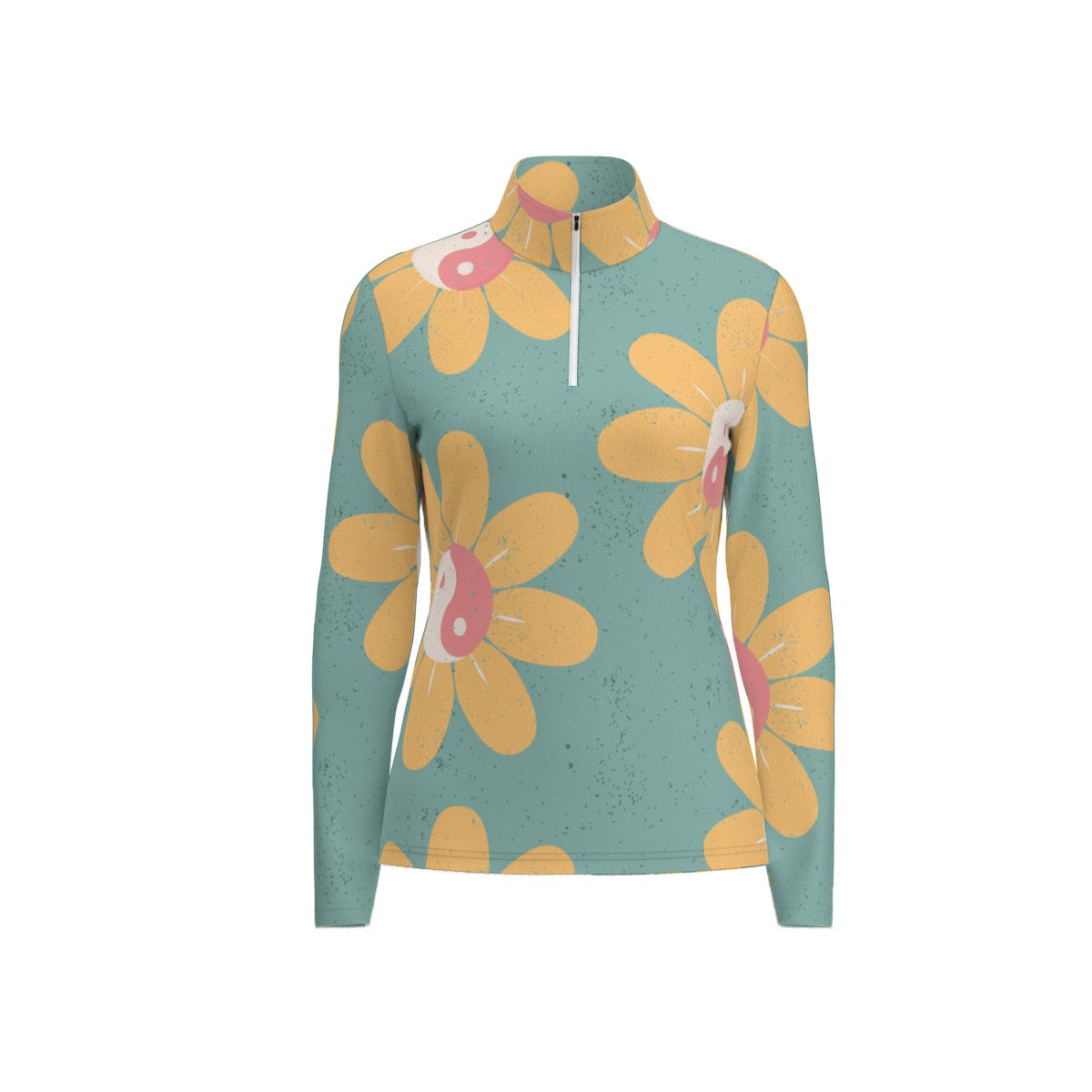 All-Over Print Women's Sports Collar Jersey With Long Sleeve