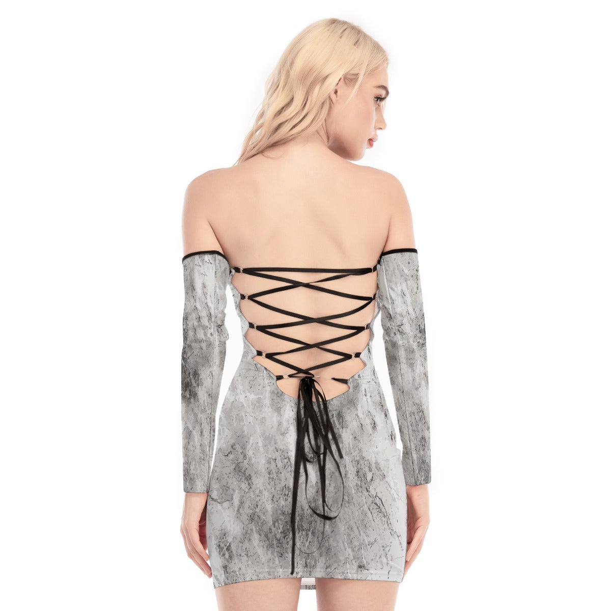 All-Over Print Women's Off-shoulder Back Lace-up Dress