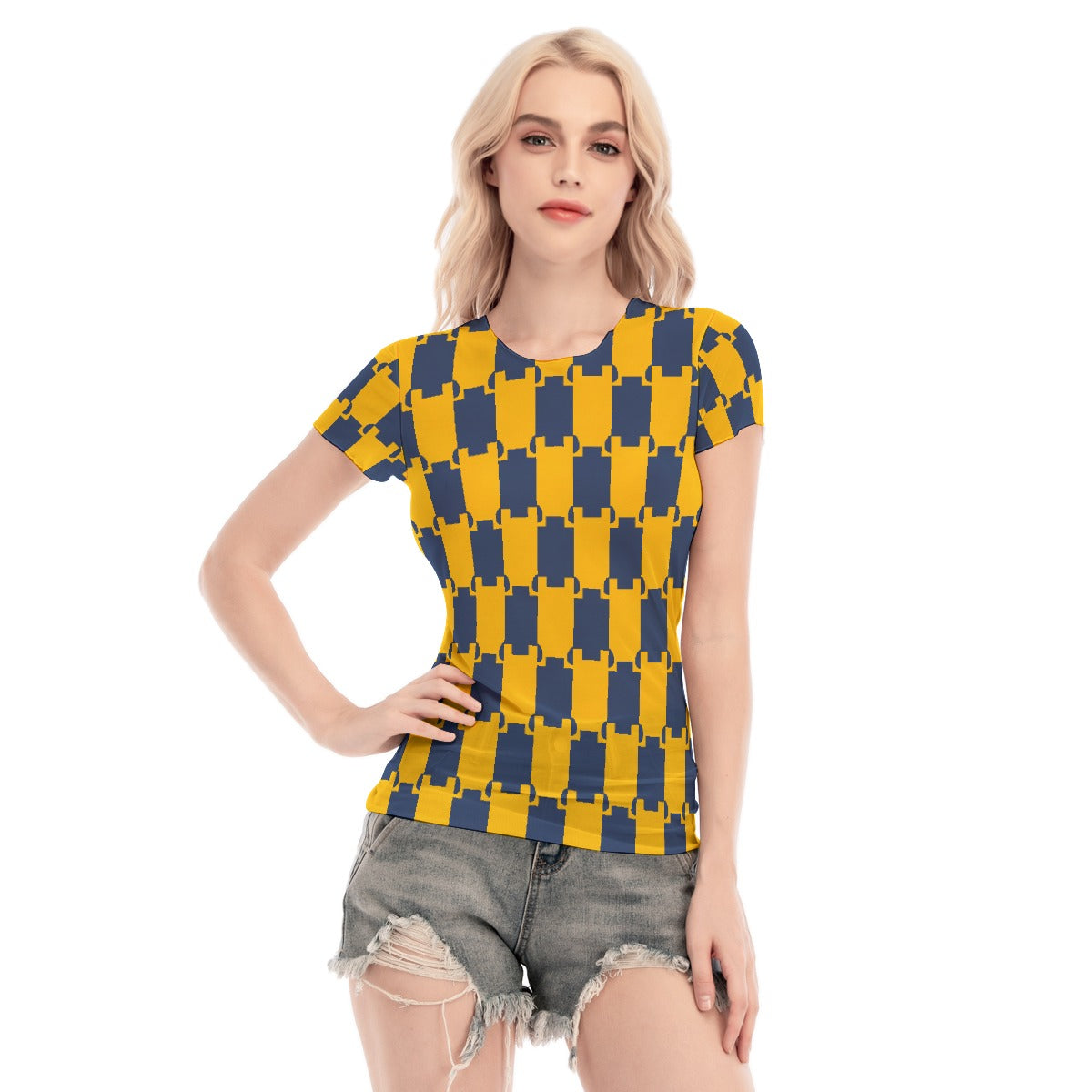 All-Over Print Women's Short Sleeve Mesh Blouse