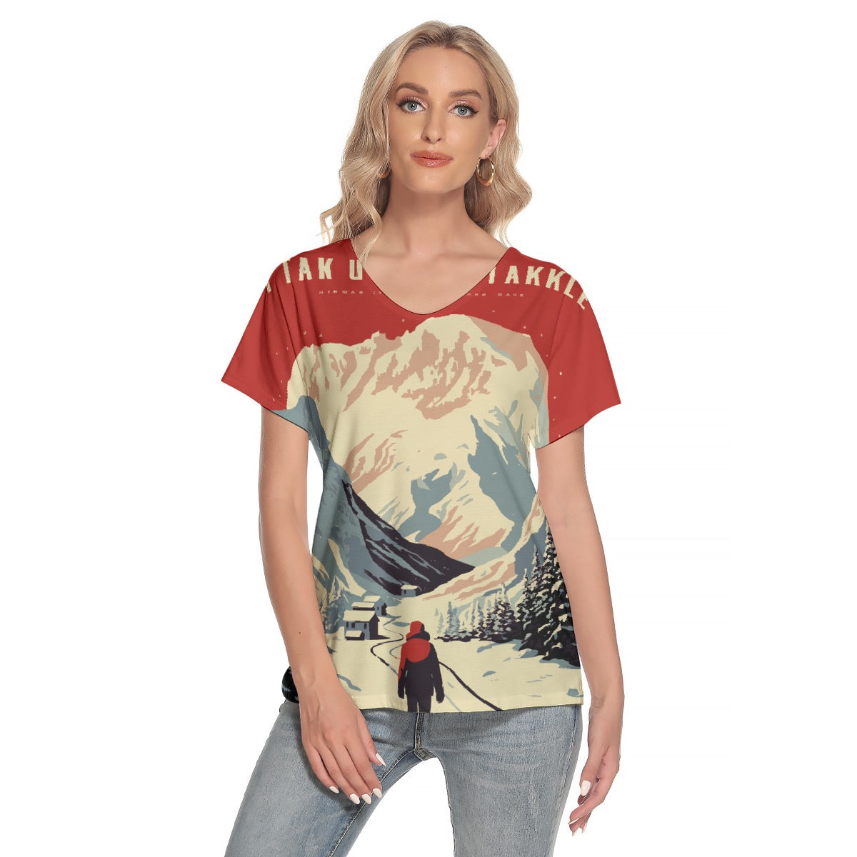 All-Over Print Women's Loose V-neck Short Sleeve T-shirt