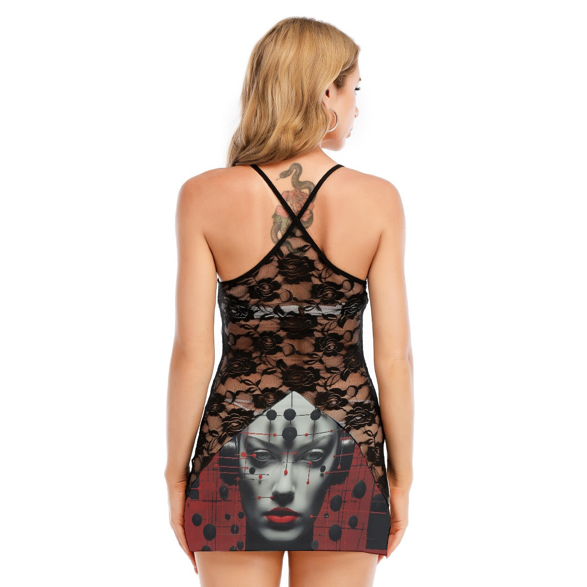 All-Over Print Women's Black Lace Cami Dress