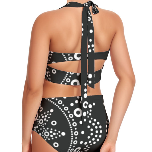 All-Over Print Women's Swimsuit Set With Halter