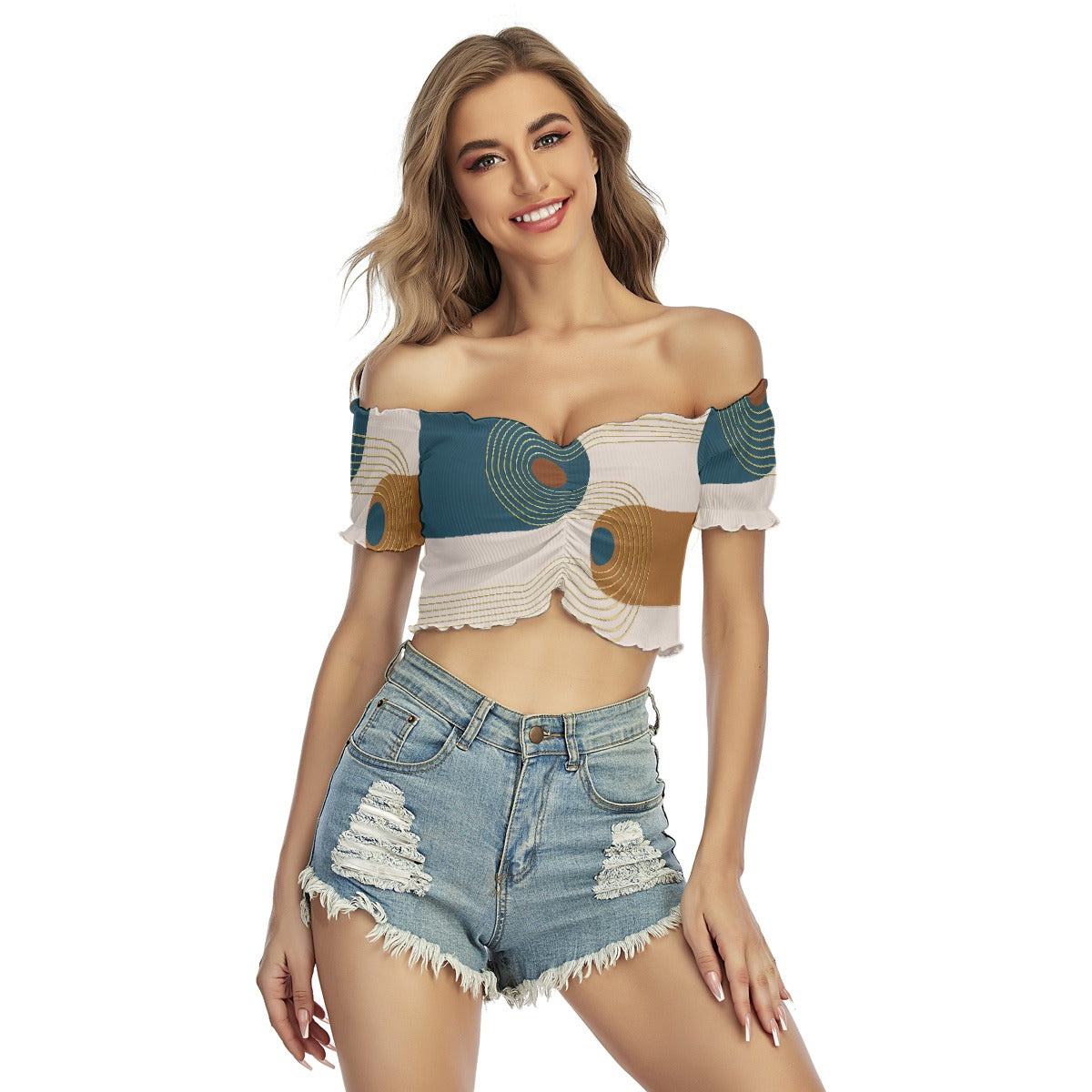 All-Over Print Women's One-shoulder Off-the-navel Short Sleeve T-shirt