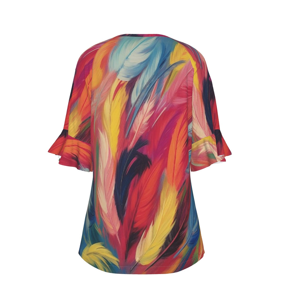 All-Over Print V-neck Women's T-shirt With Bell Sleeve