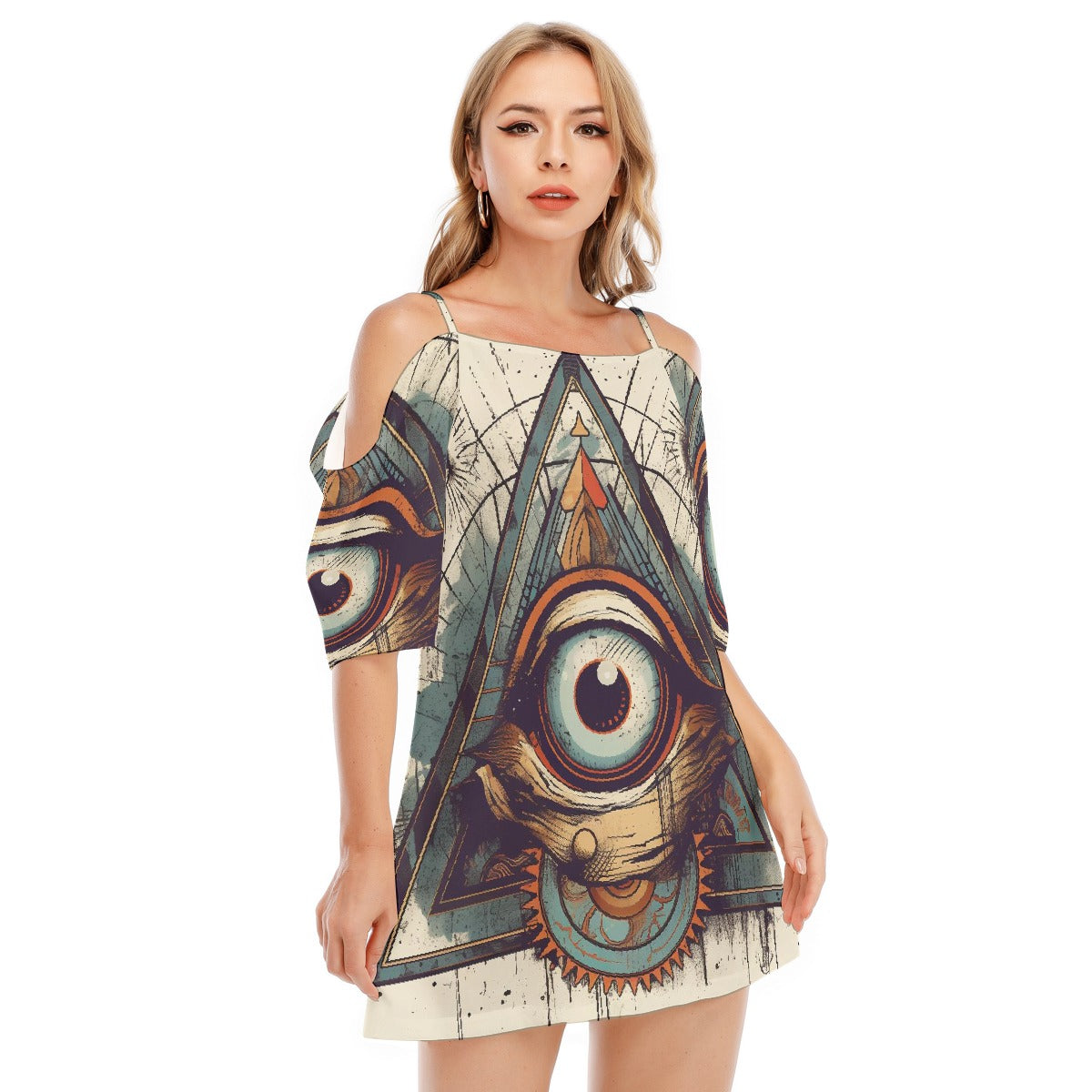 All-Over Print Women's Off-shoulder Cami Dress