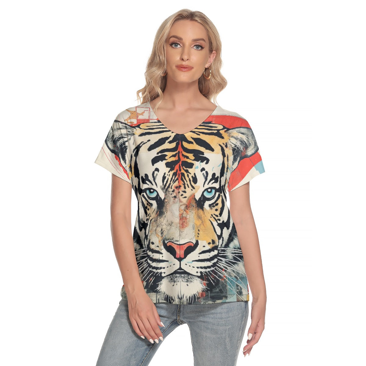 All-Over Print Women's Loose V-neck Short Sleeve T-shirt