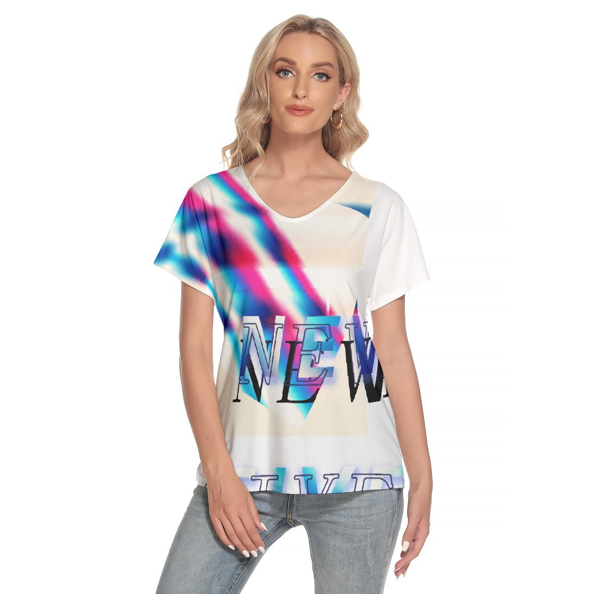 All-Over Print Women's Loose V-neck Short Sleeve T-shirt