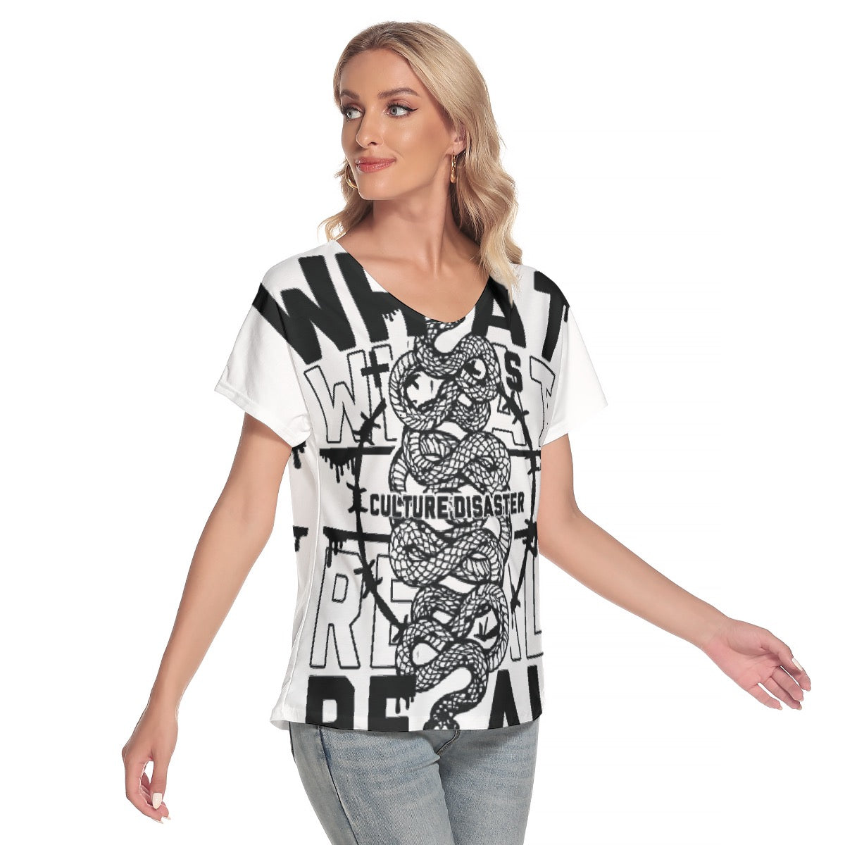 All-Over Print Women's Loose V-neck Short Sleeve T-shirt