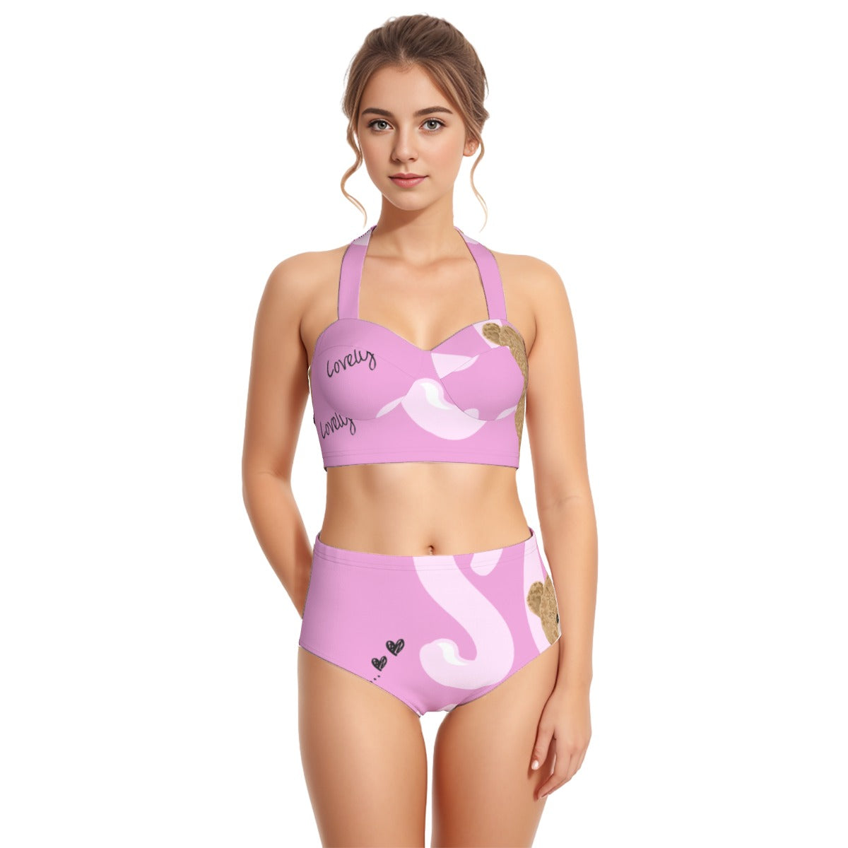 All-Over Print Women's Swimsuit Set With Halter