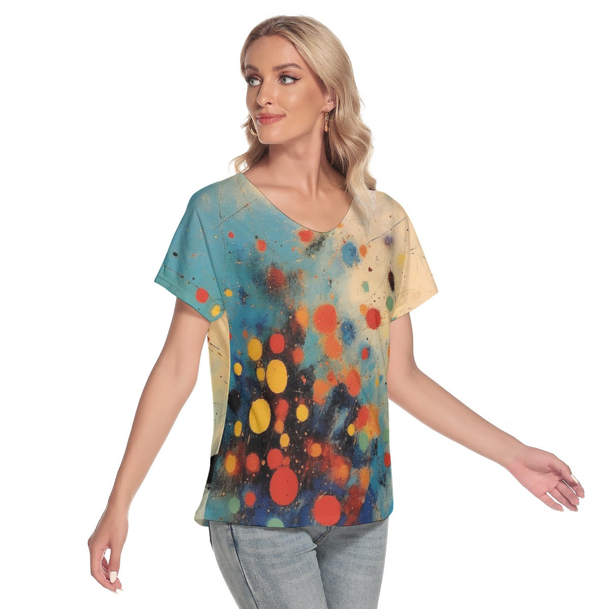 All-Over Print Women's Loose V-neck Short Sleeve T-shirt