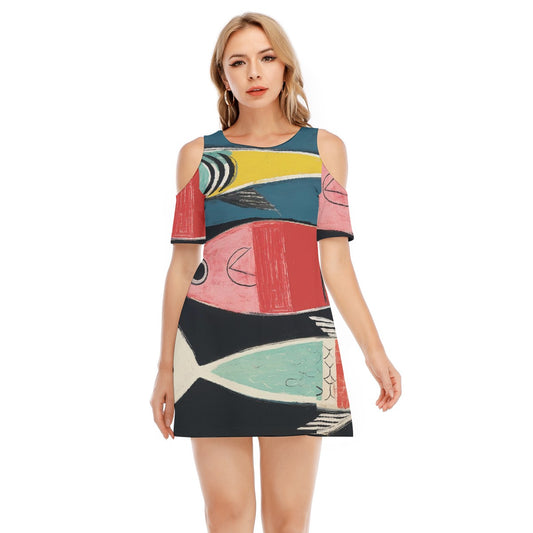 All-Over Print Women's Cold Shoulder Dress | 190GSM Cotton