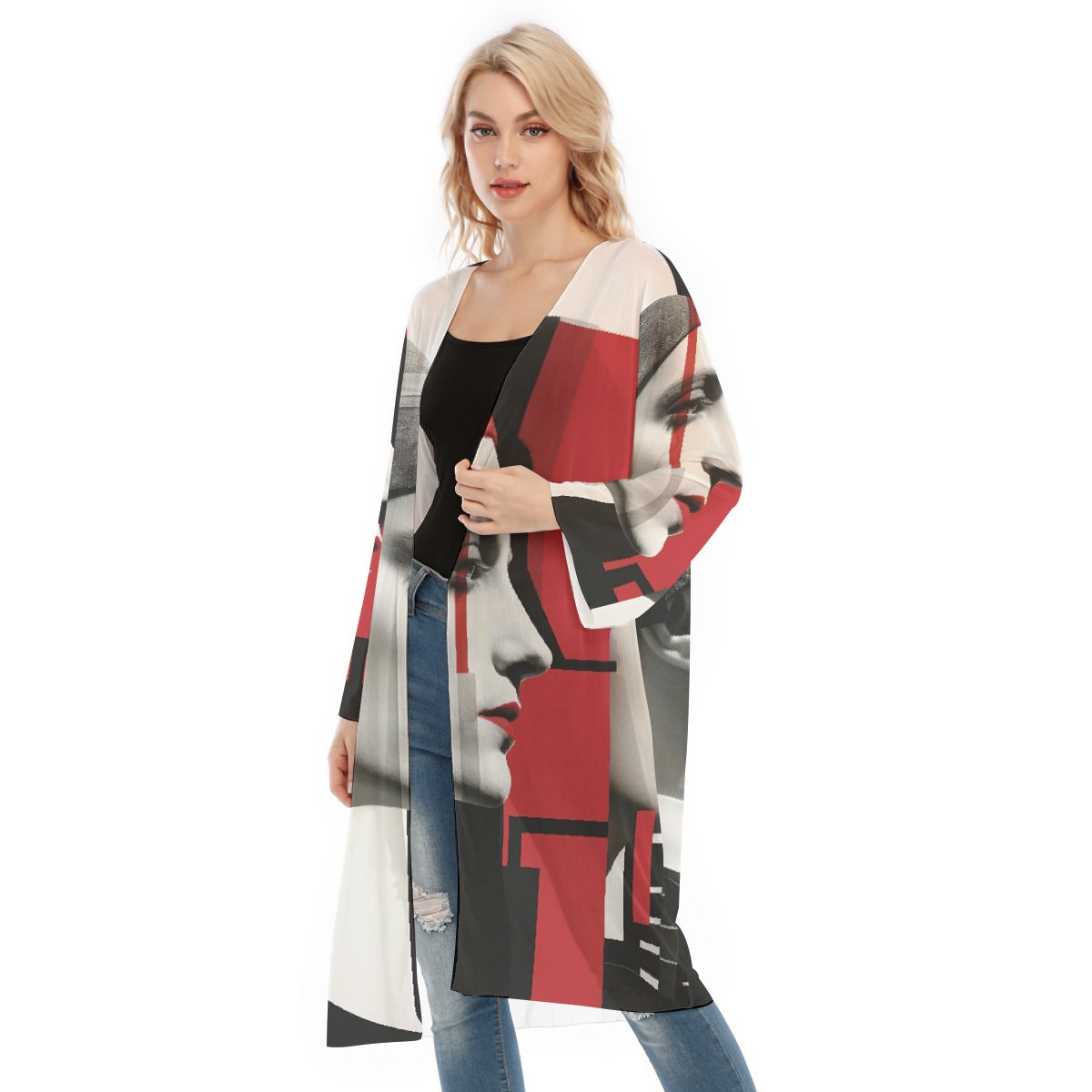 All- Over Print Women's Long Sleeve Mesh Cardigan