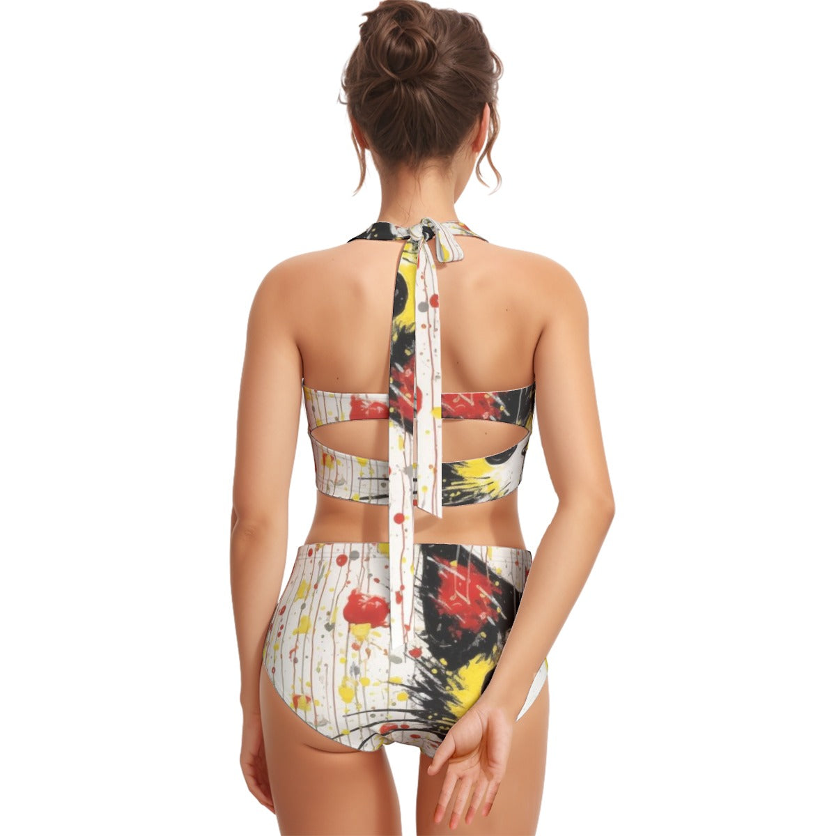 All-Over Print Women's Swimsuit Set With Halter