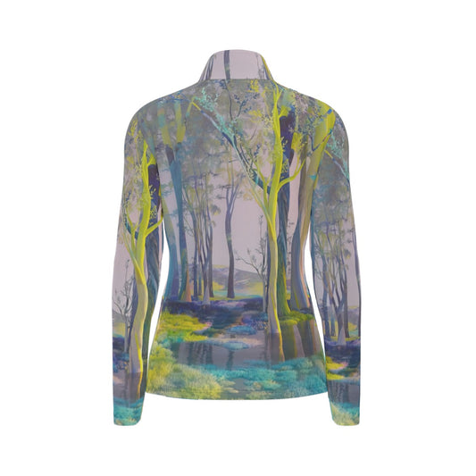 All-Over Print Women's Sports Collar Jersey With Long Sleeve