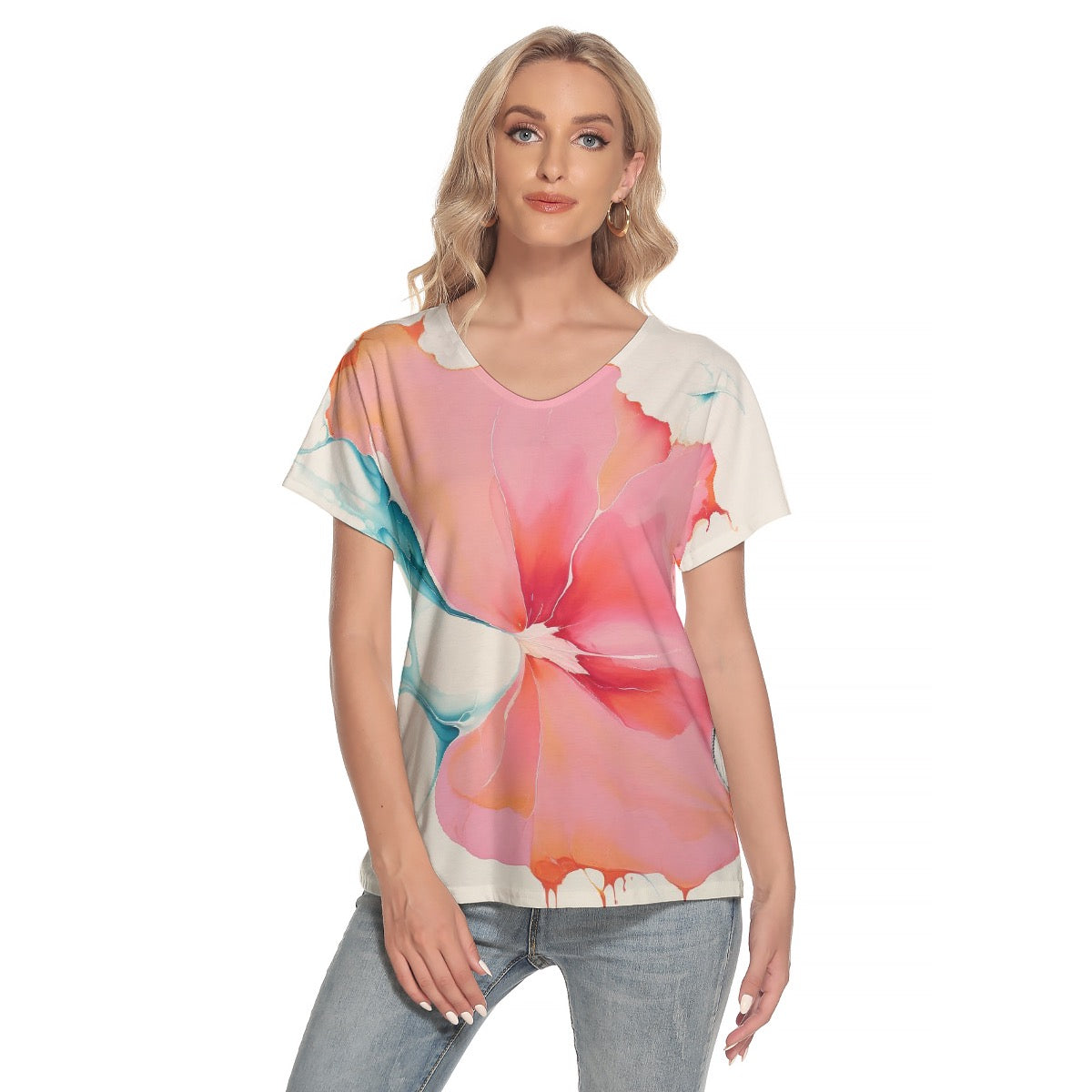 All-Over Print Women's Loose V-neck Short Sleeve T-shirt