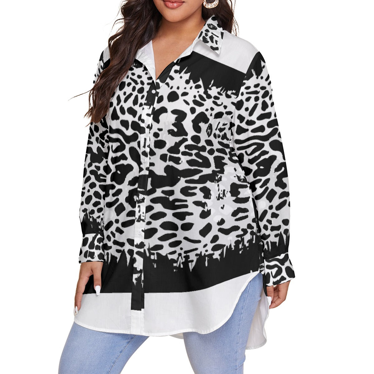 All-Over Print Women's Shirt With Long Sleeve(Plus Size)