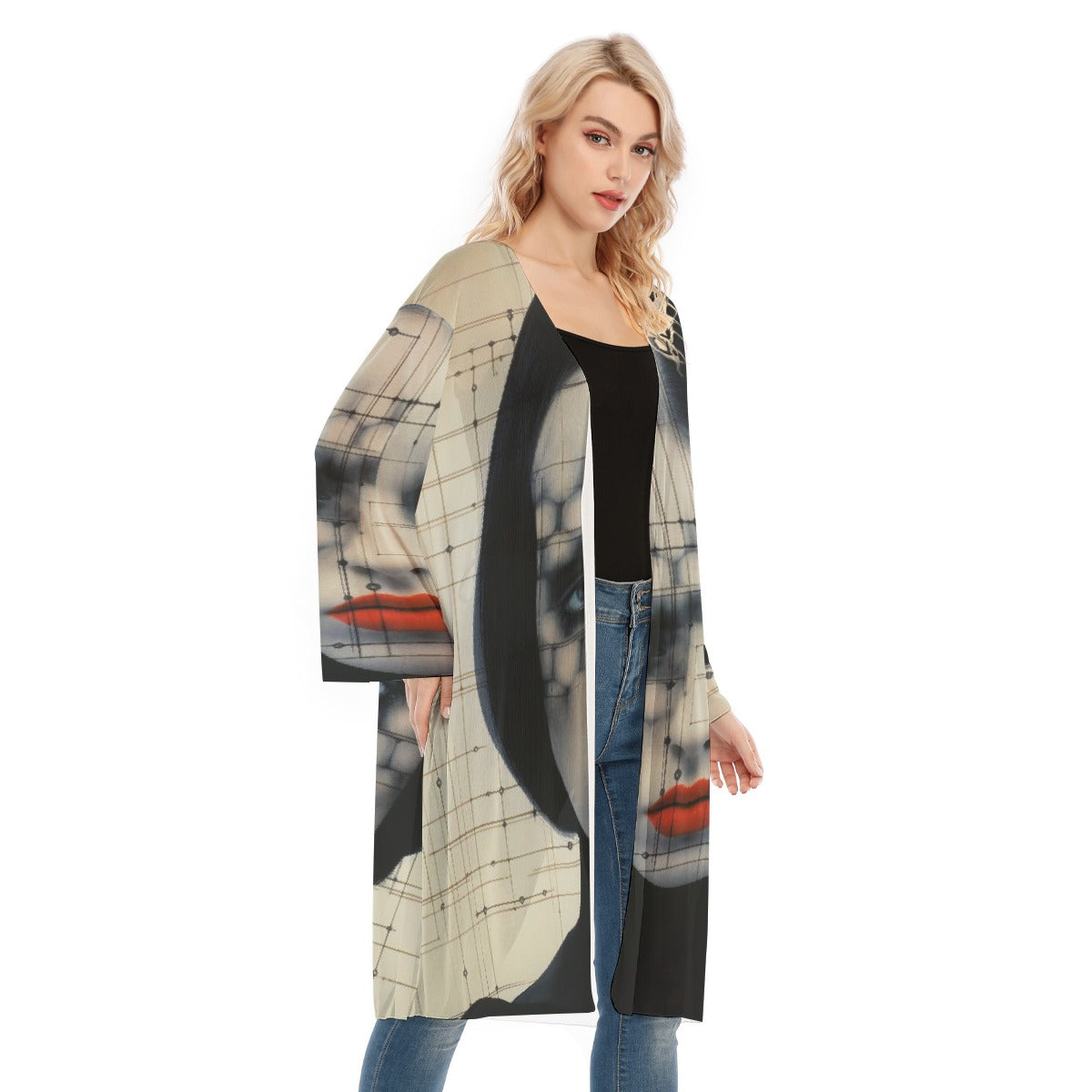 All- Over Print Women's Long Sleeve Mesh Cardigan