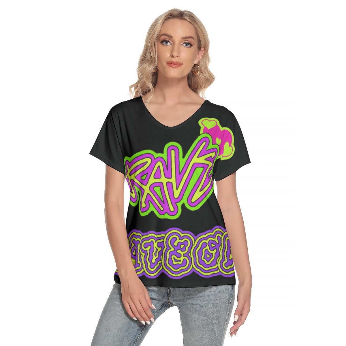 All-Over Print Women's Loose V-neck Short Sleeve T-shirt