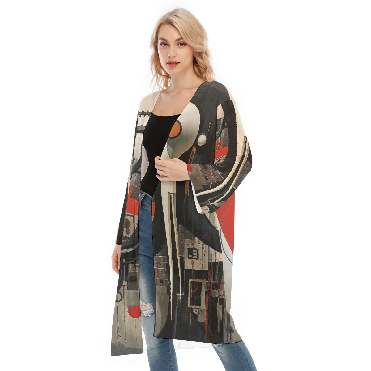 All- Over Print Women's Long Sleeve Mesh Cardigan