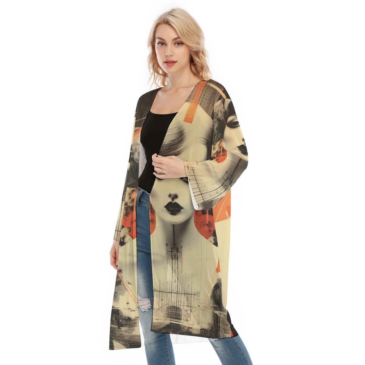 All- Over Print Women's Long Sleeve Mesh Cardigan