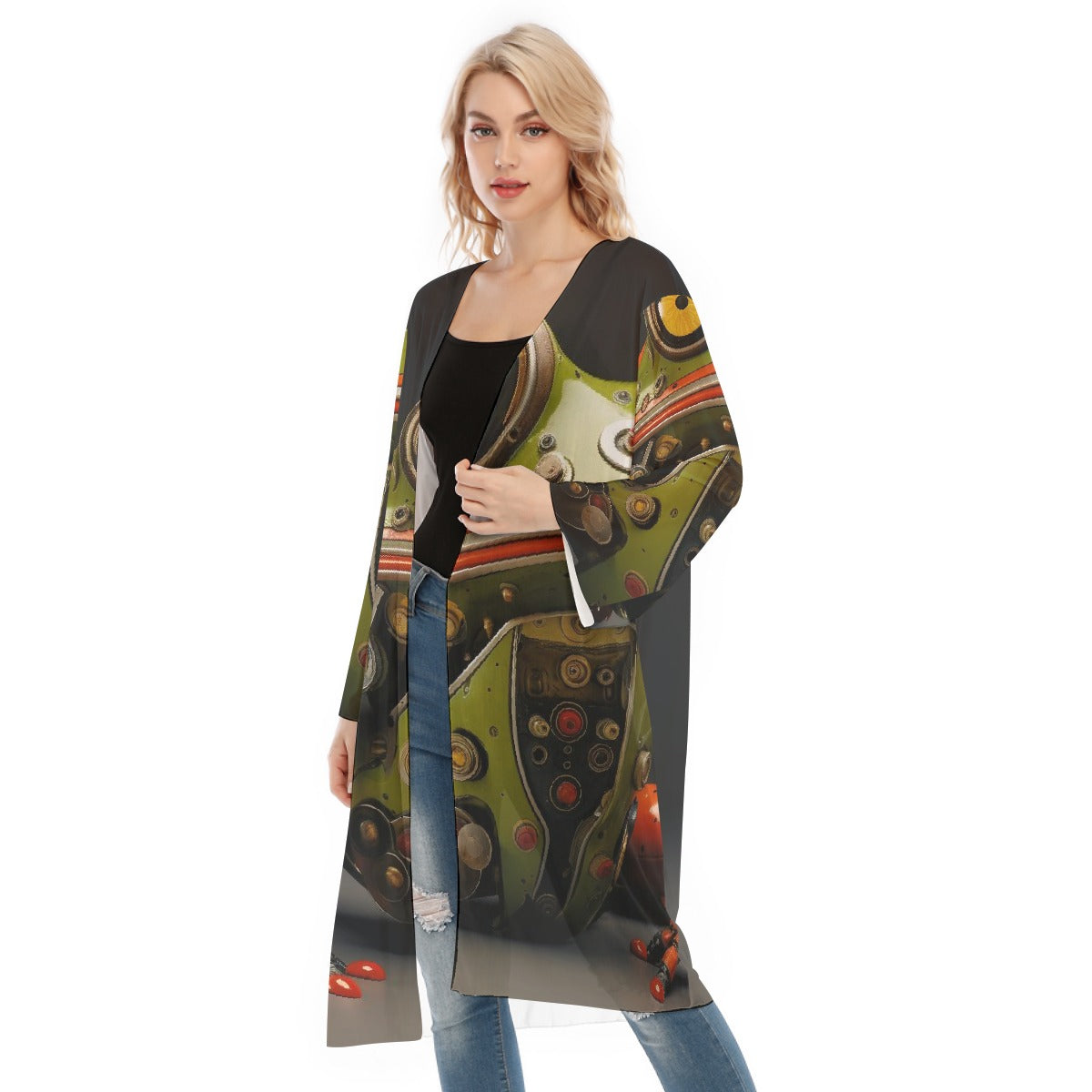 All- Over Print Women's Long Sleeve Mesh Cardigan