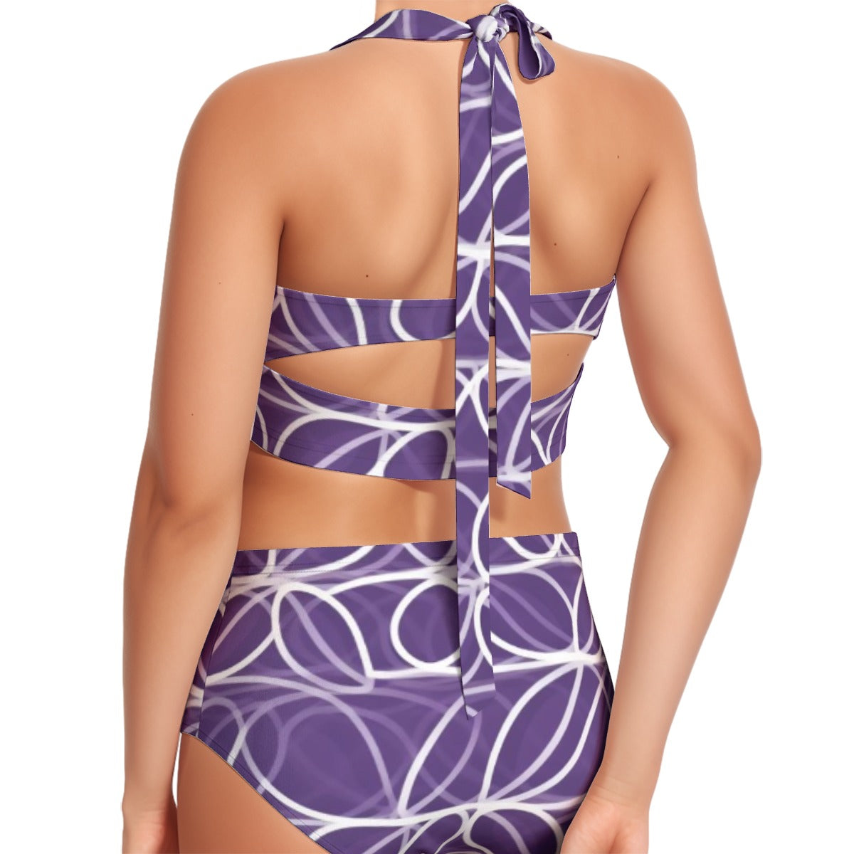 All-Over Print Women's Swimsuit Set With Halter