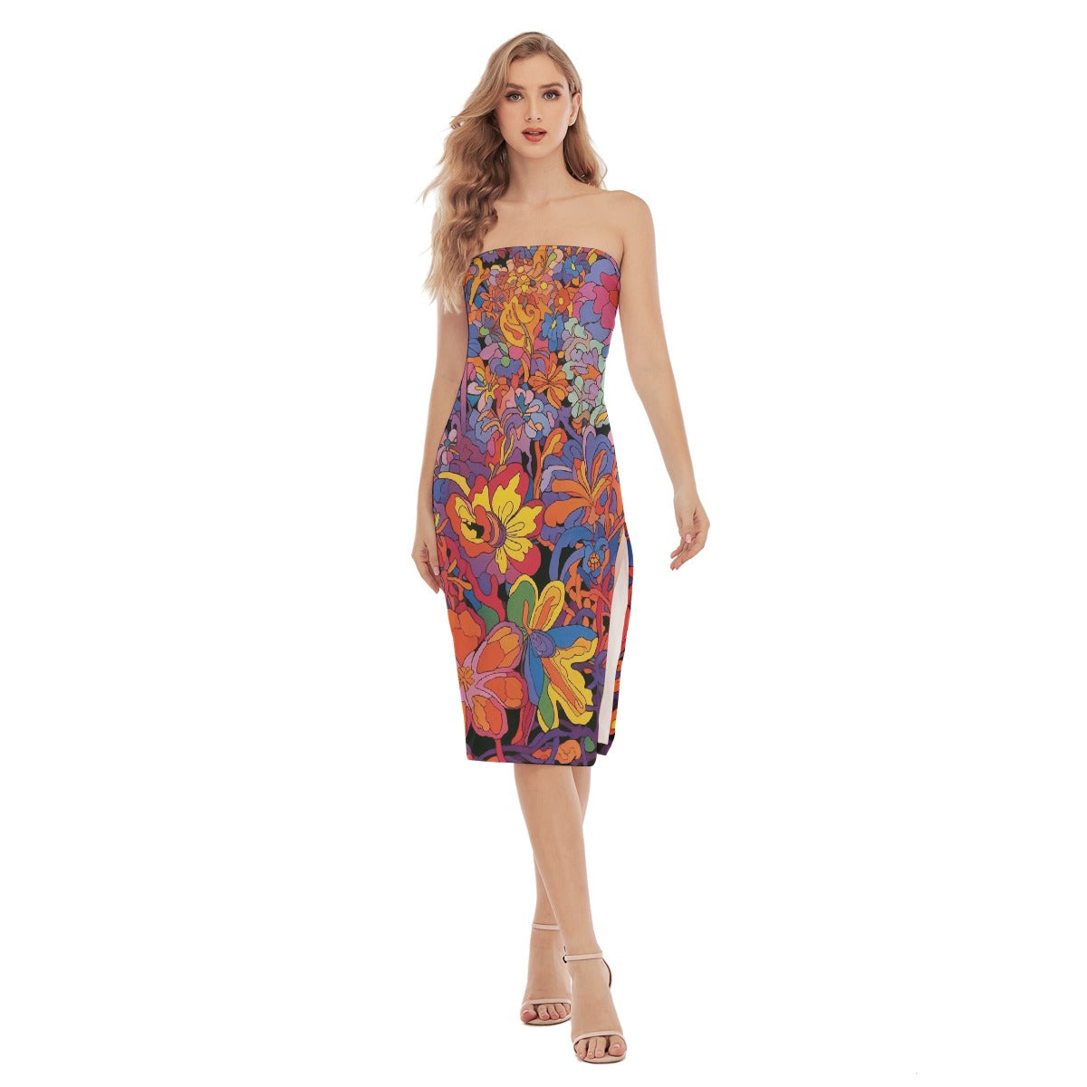 All-Over Print Women's Side Split Tube Top Dress