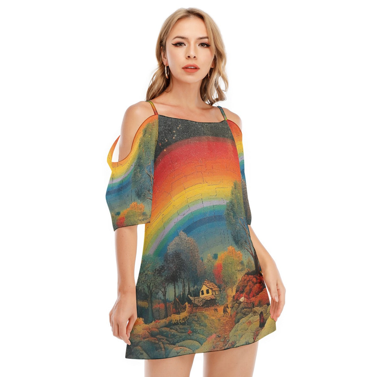 All-Over Print Women's Off-shoulder Cami Dress