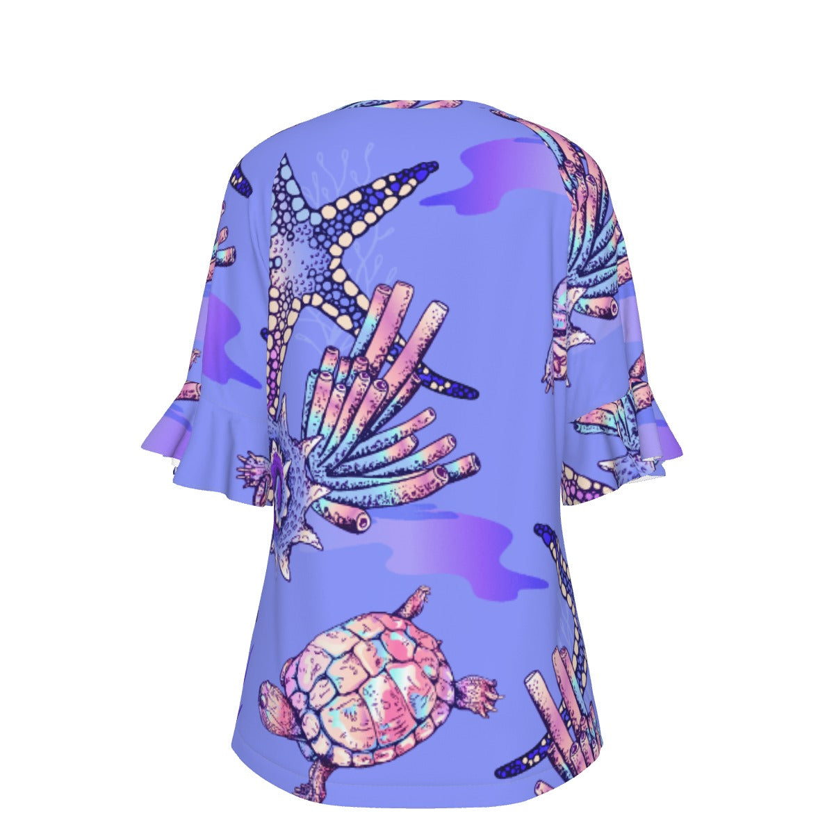 All-Over Print V-neck Women's T-shirt With Bell Sleeve