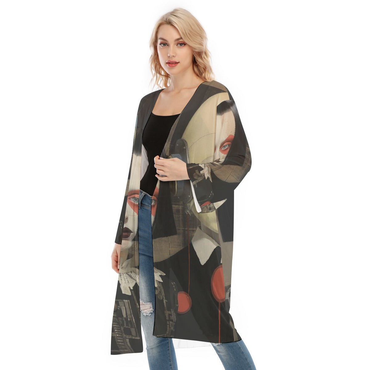 All- Over Print Women's Long Sleeve Mesh Cardigan