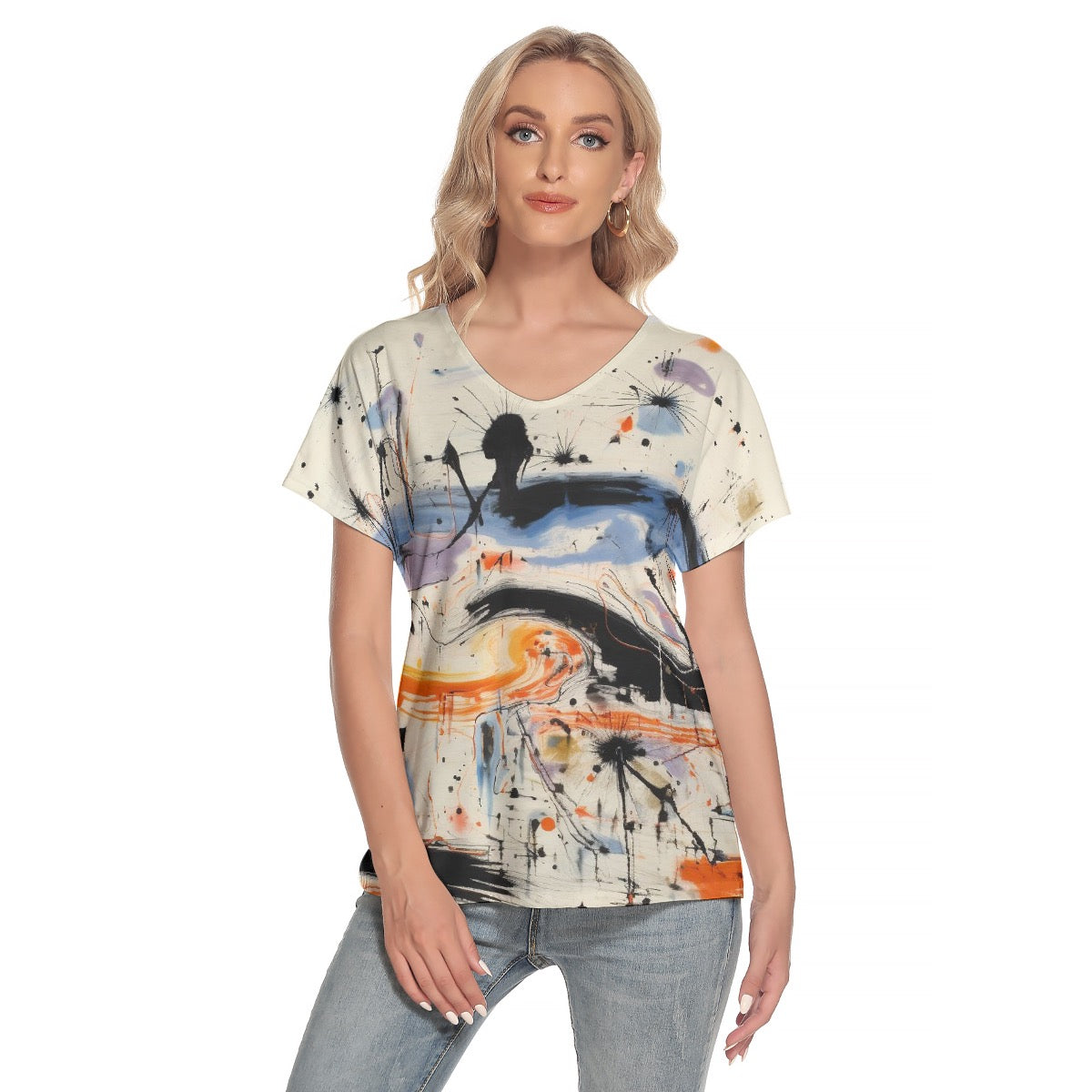 All-Over Print Women's Loose V-neck Short Sleeve T-shirt