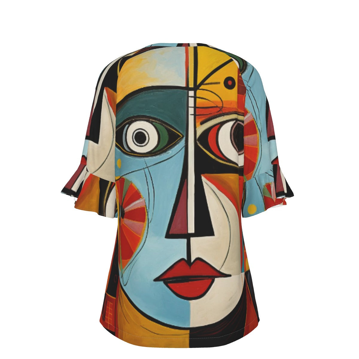 All-Over Print V-neck Women's T-shirt With Bell Sleeve