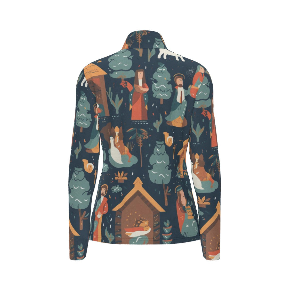 All-Over Print Women's Sports Collar Jersey With Long Sleeve