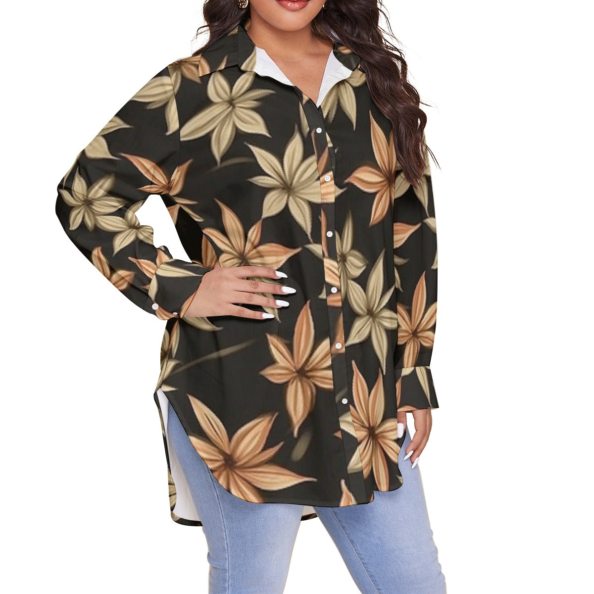 All-Over Print Women's Shirt With Long Sleeve(Plus Size)