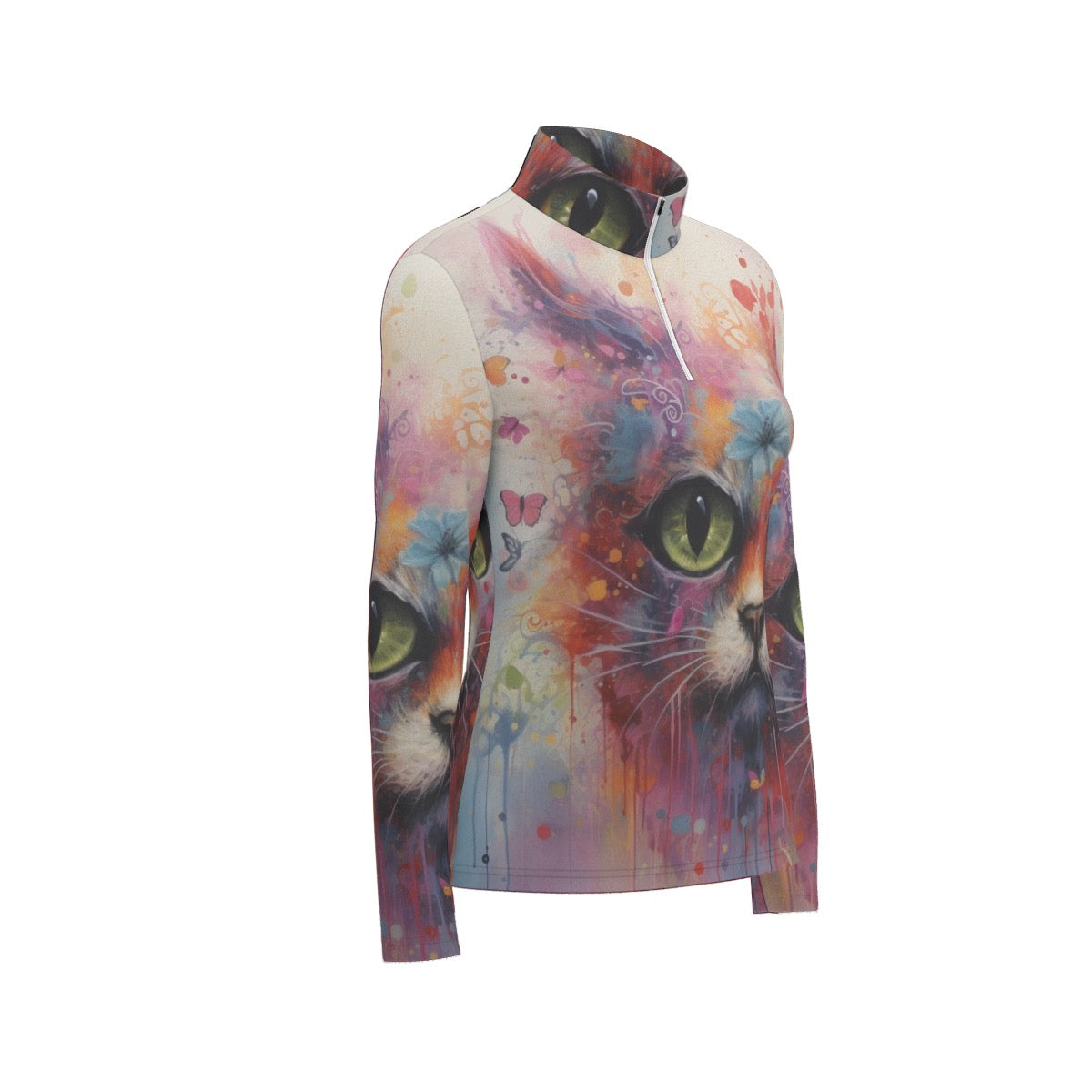 All-Over Print Women's Sports Collar Jersey With Long Sleeve