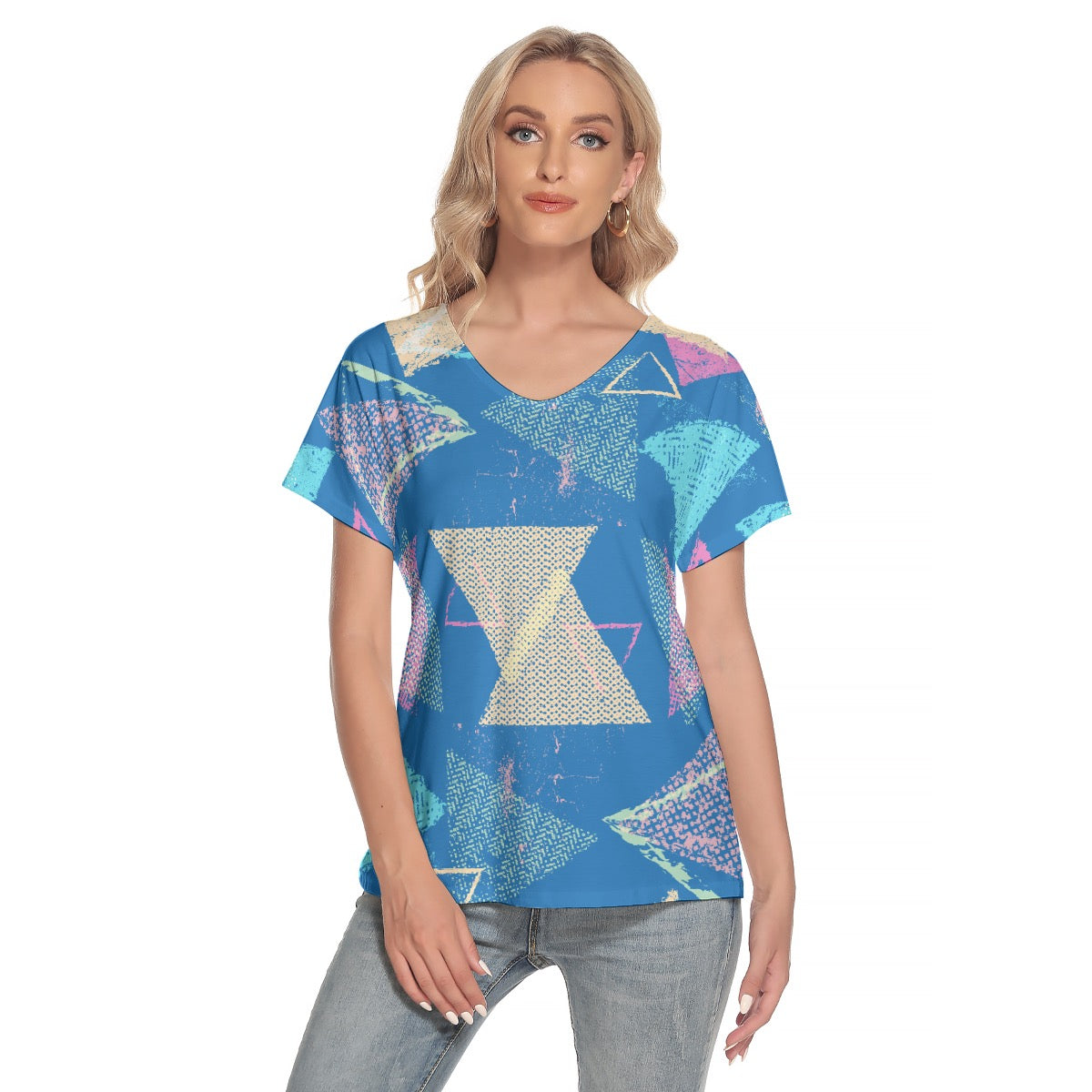 All-Over Print Women's Loose V-neck Short Sleeve T-shirt