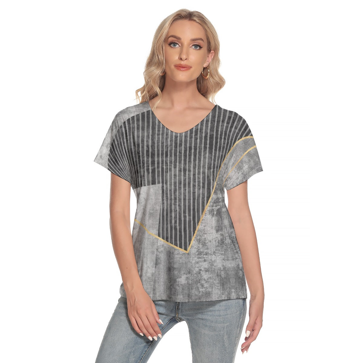 All-Over Print Women's Loose V-neck Short Sleeve T-shirt