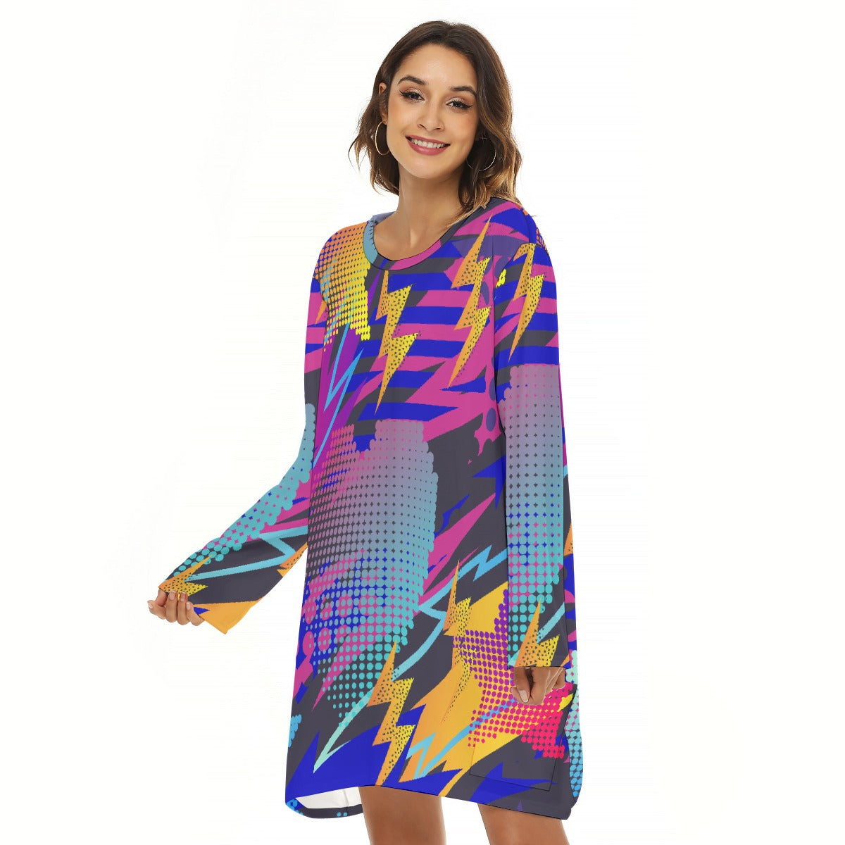 All-Over Print  Women's Loose Crew Neck Dress