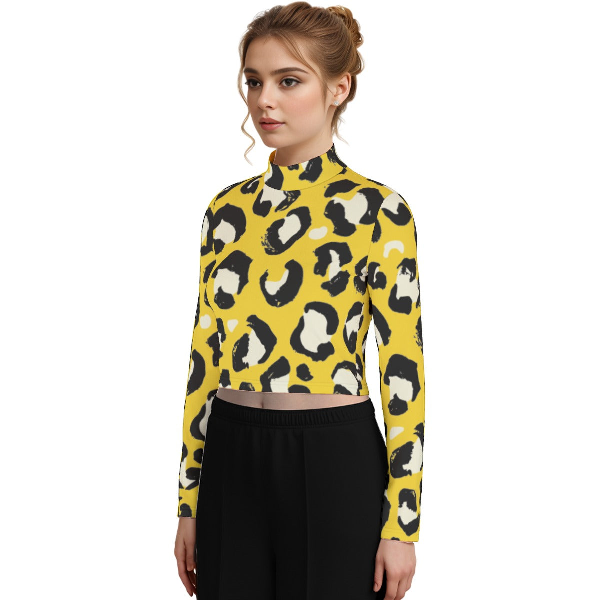 Eco-Friendly All-Over Print Women's Turtleneck T-shirt With Long Sleeve