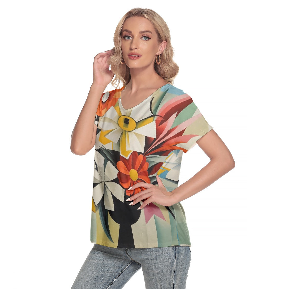 All-Over Print Women's Loose V-neck Short Sleeve T-shirt