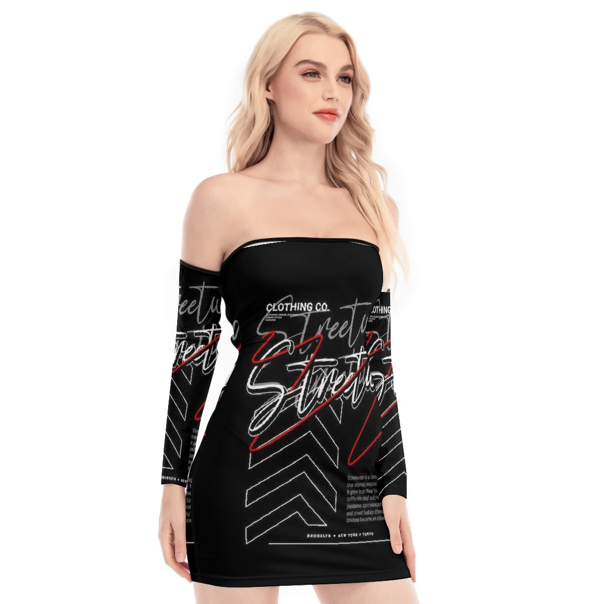 All-Over Print Women's Off-shoulder Back Lace-up Dress