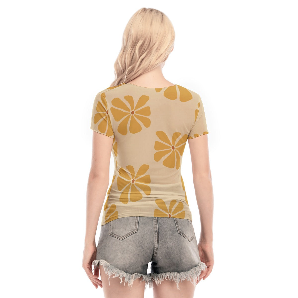 All-Over Print Women's Short Sleeve Mesh Blouse