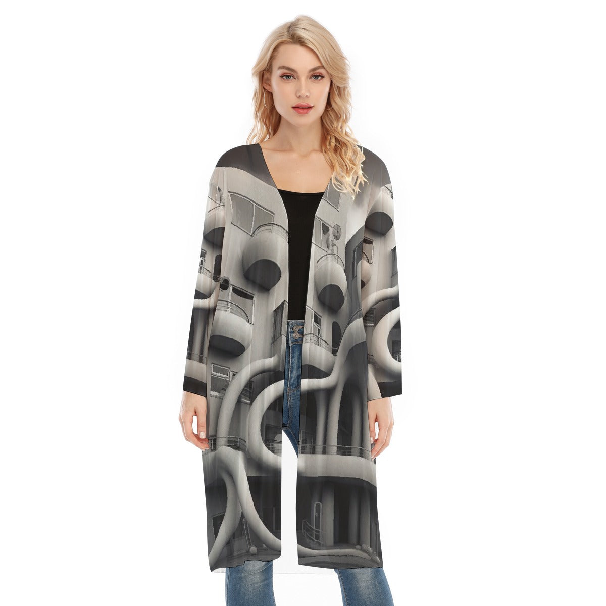 All- Over Print Women's Long Sleeve Mesh Cardigan